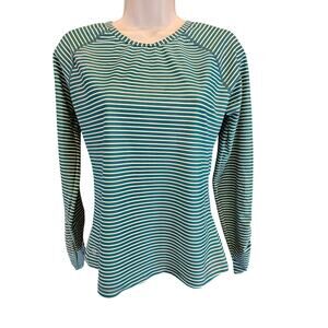 Athleta M womens ruched back performance stretch green striped long sleeve top